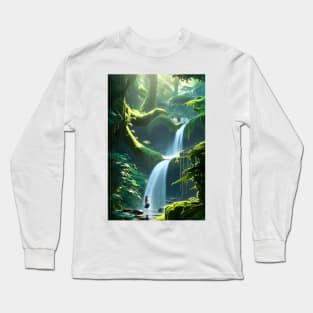 Beautiful Girl Chilling in Waterfalls in a Forest Long Sleeve T-Shirt